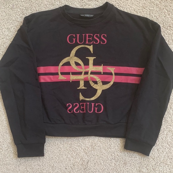 Guess Girls Black Cropped Sweatshirt - Picture 1 of 4